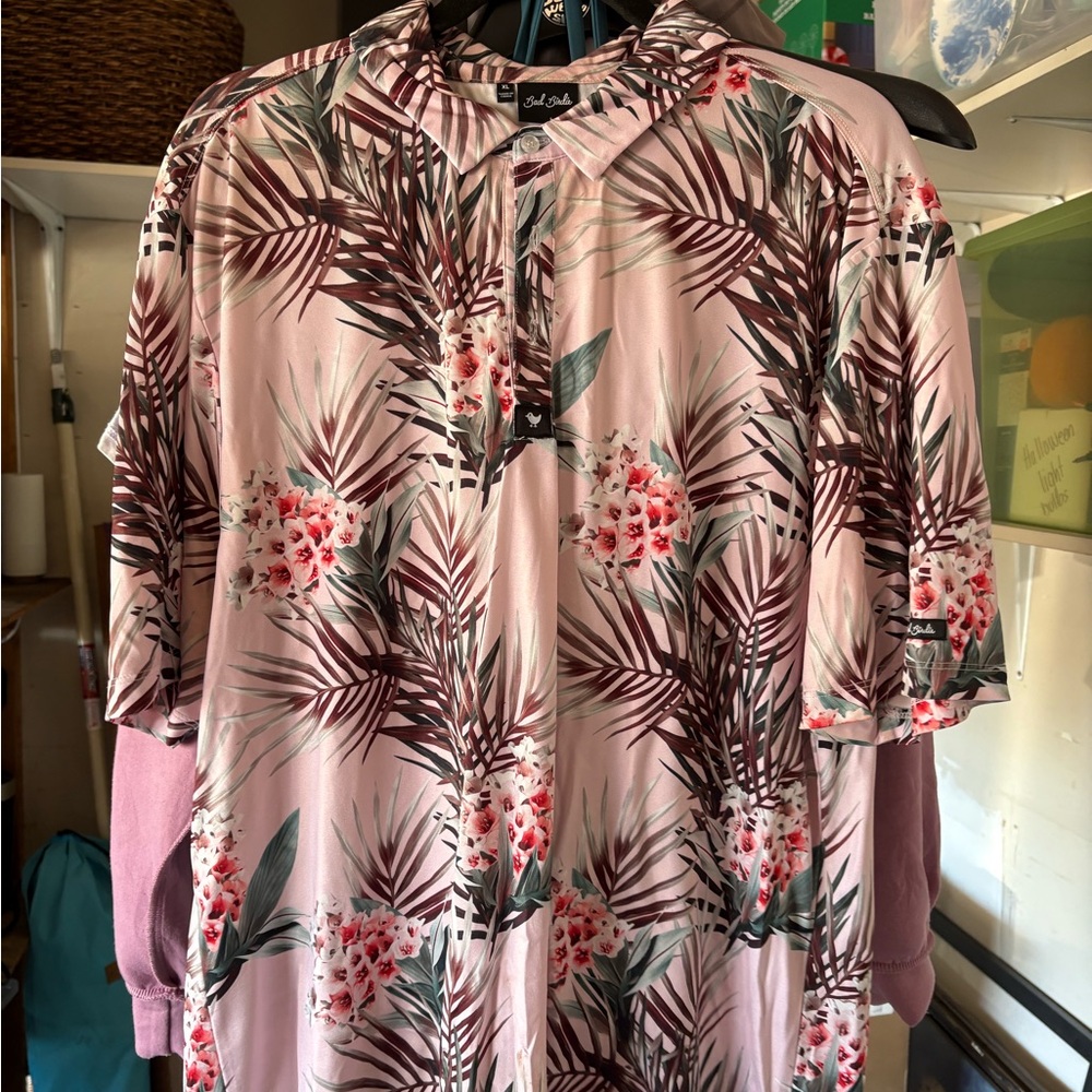 Bad Birdie Pink and Maroon Leaf Polo